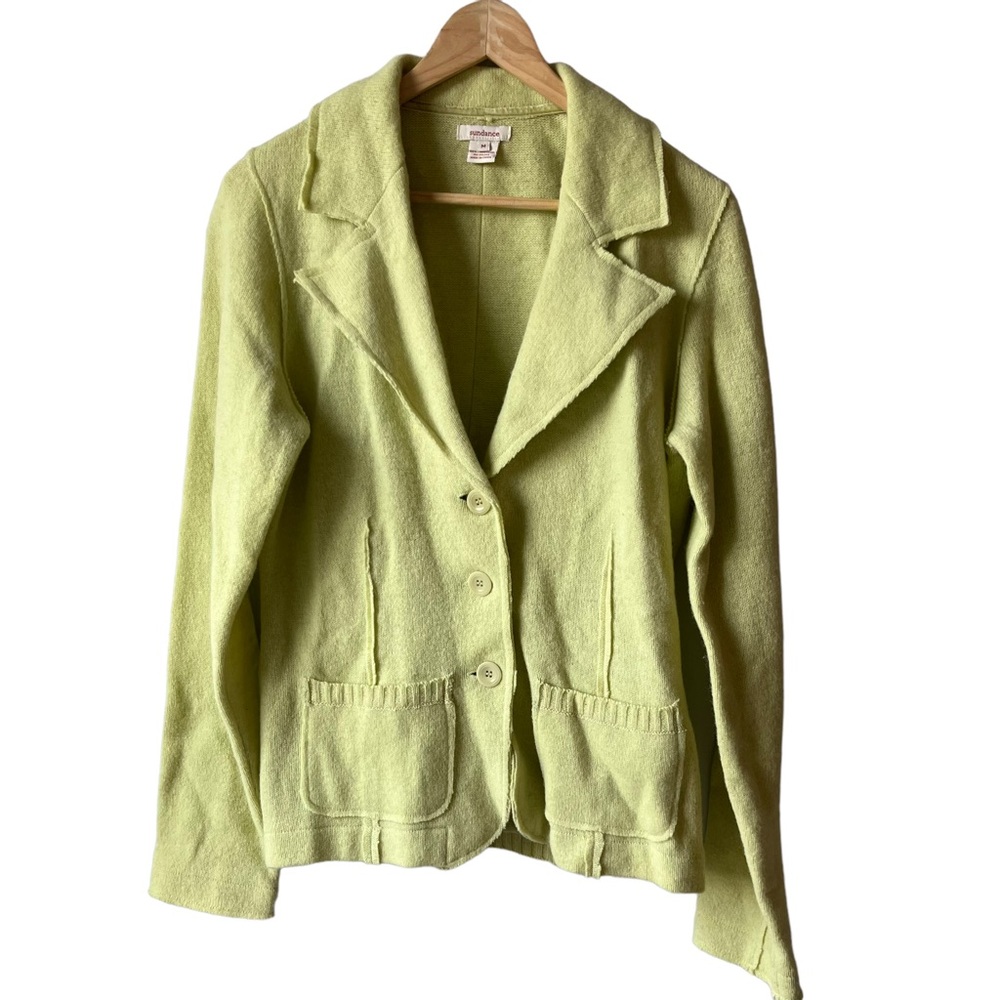 Sundance 100% Lambswool Light Green Sweater Jacket, Size: Medium